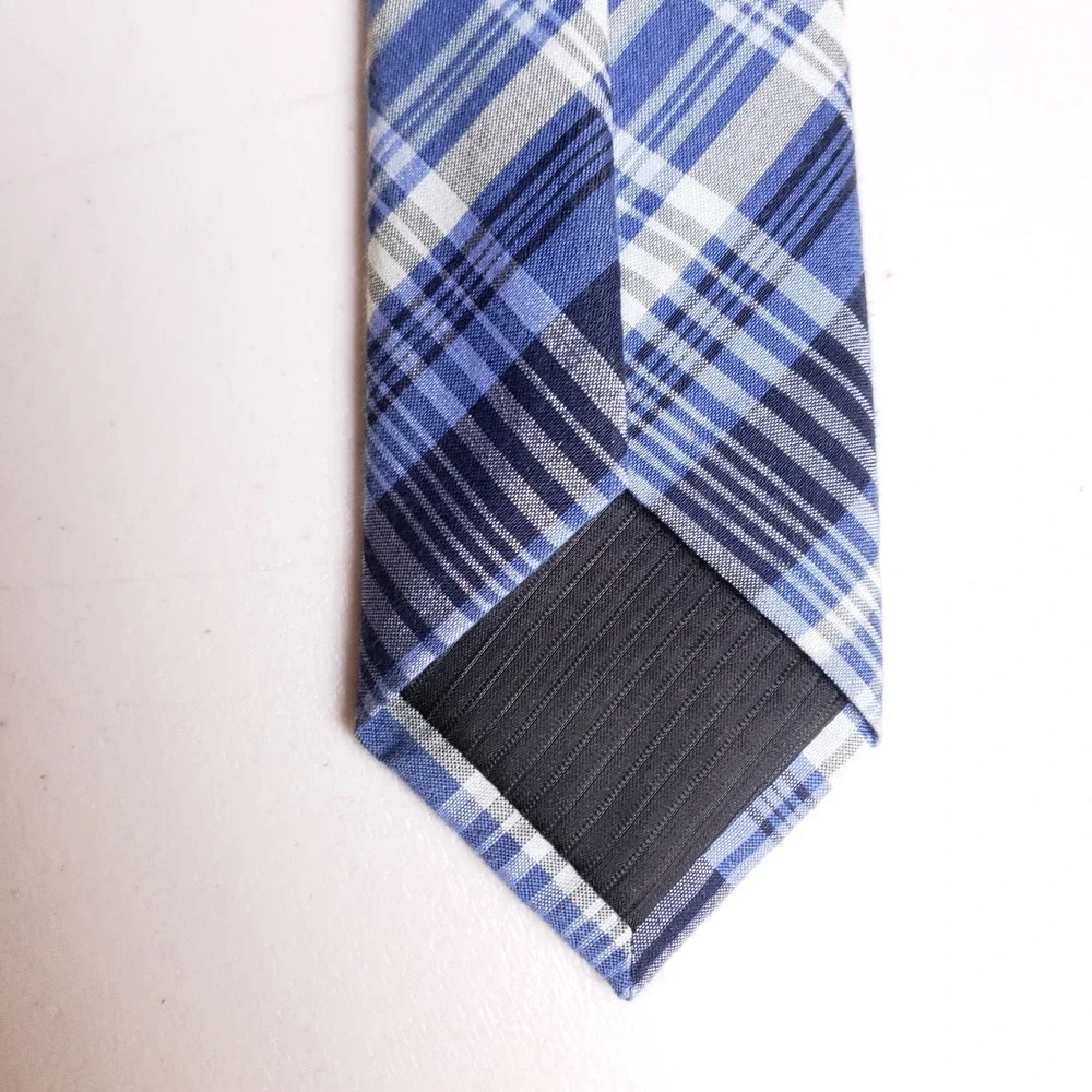Alfani Plaid Necktie‎ Mens Blue Cotton Blend Preppy Prep Classic Geometric Ties